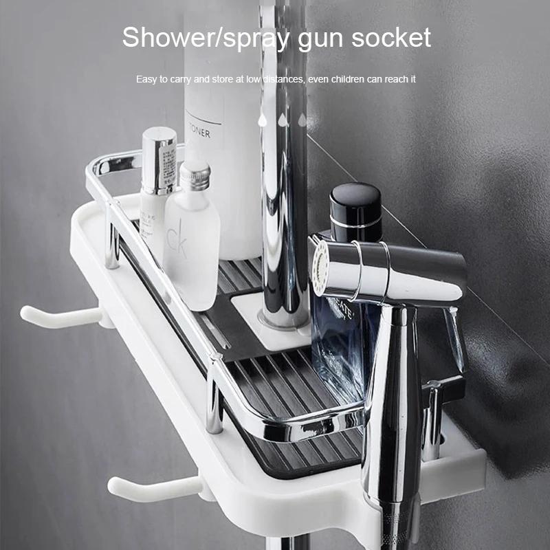 Bathroom Storage Rack Simple Punch-Free Square Shower Rod Shower Rod Multi-Functional Shower Storage Tray