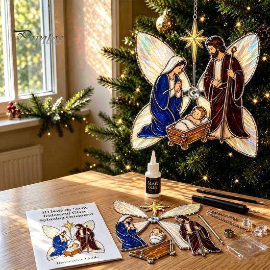 Relaxing Handcraft Gifts Christian Suncatcher DIY Kit, Stained Glass Style Religious Sun Catcher, Spiritual Home Decoration Crafts Iridescent Hanging