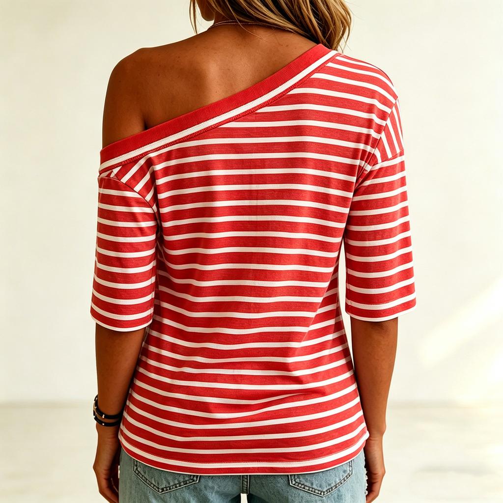 Top a righe da donna, casual e alla moda, con spalle scoperte