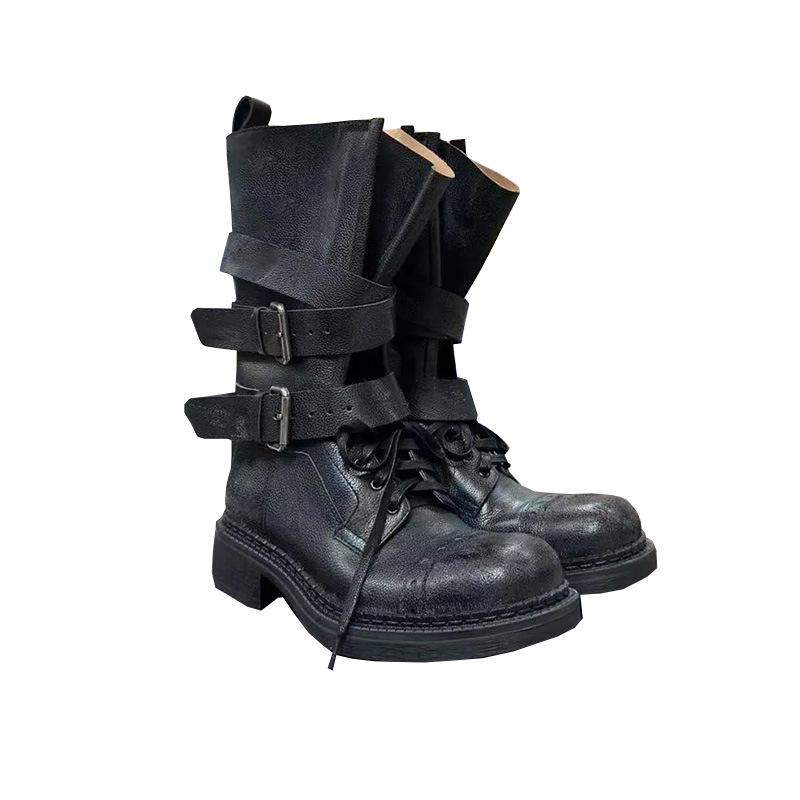 Cowhide version~ retro British Martin boots women's new thick heel belt buckle short boots locomotive boots genuine leather combat boots women