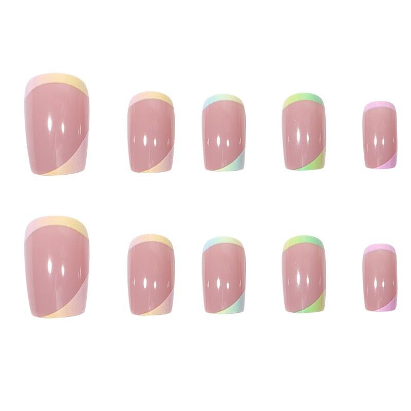 Short Square Tip Press-On Nails With French Gradient Design Digital Print Acrylic Nail Tips Women