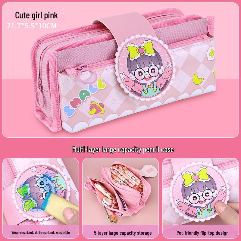 Cartoon Cute Pencil Case for First Grade Girls – Large Capacity & Multifunctional