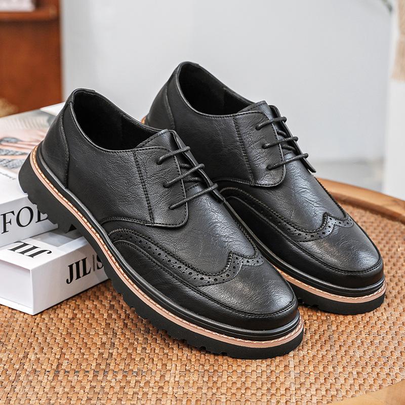 Men's shoes spring new leather shoes men's British business dress round head derby shoes casual shoes men