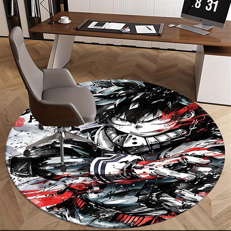 1pc Anime Cartoon Design Round Carpet Office Chair Mat, NonSlip Rug for Home Decor