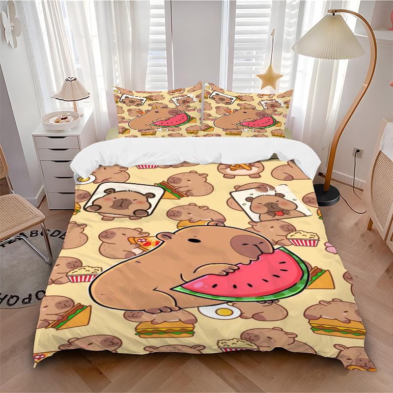 Conjunto de Roupa de Cama de Urso Cartoon Anime - Inclui Uma Capa de Edredom e Duas Fronhas (Sem núcleo) - Perfeito para Decoração de Quarto e Quarto de Hóspedes