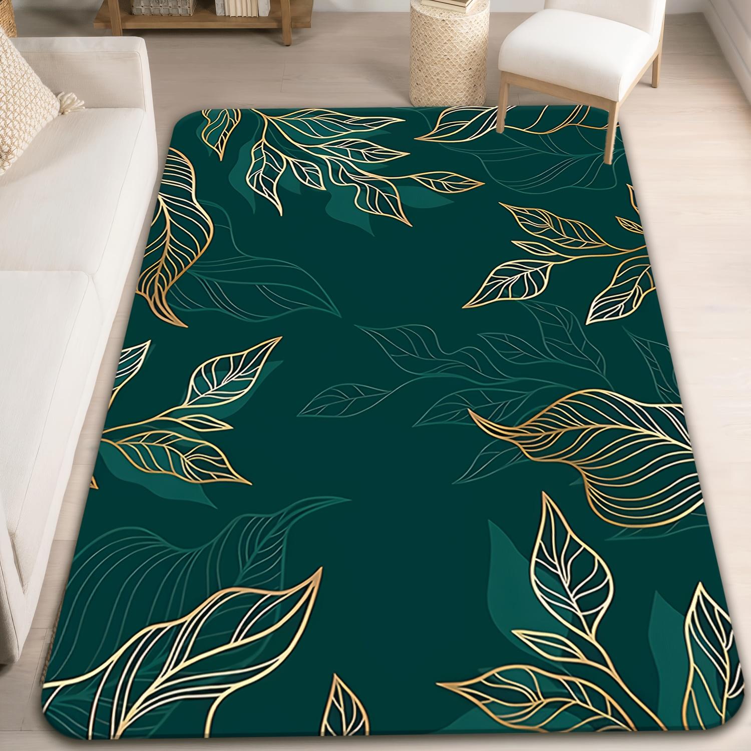 

Flannel Printed Tropical Leaf Design Area Rug Green Gold Pattern Soft Non Slip Floor Mat For Living Room Bedroom Home Decor 60x90cm