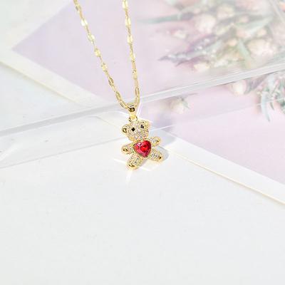 Red Heart Bear Necklace Female High-End Simple Personalized Collarbone Chain
