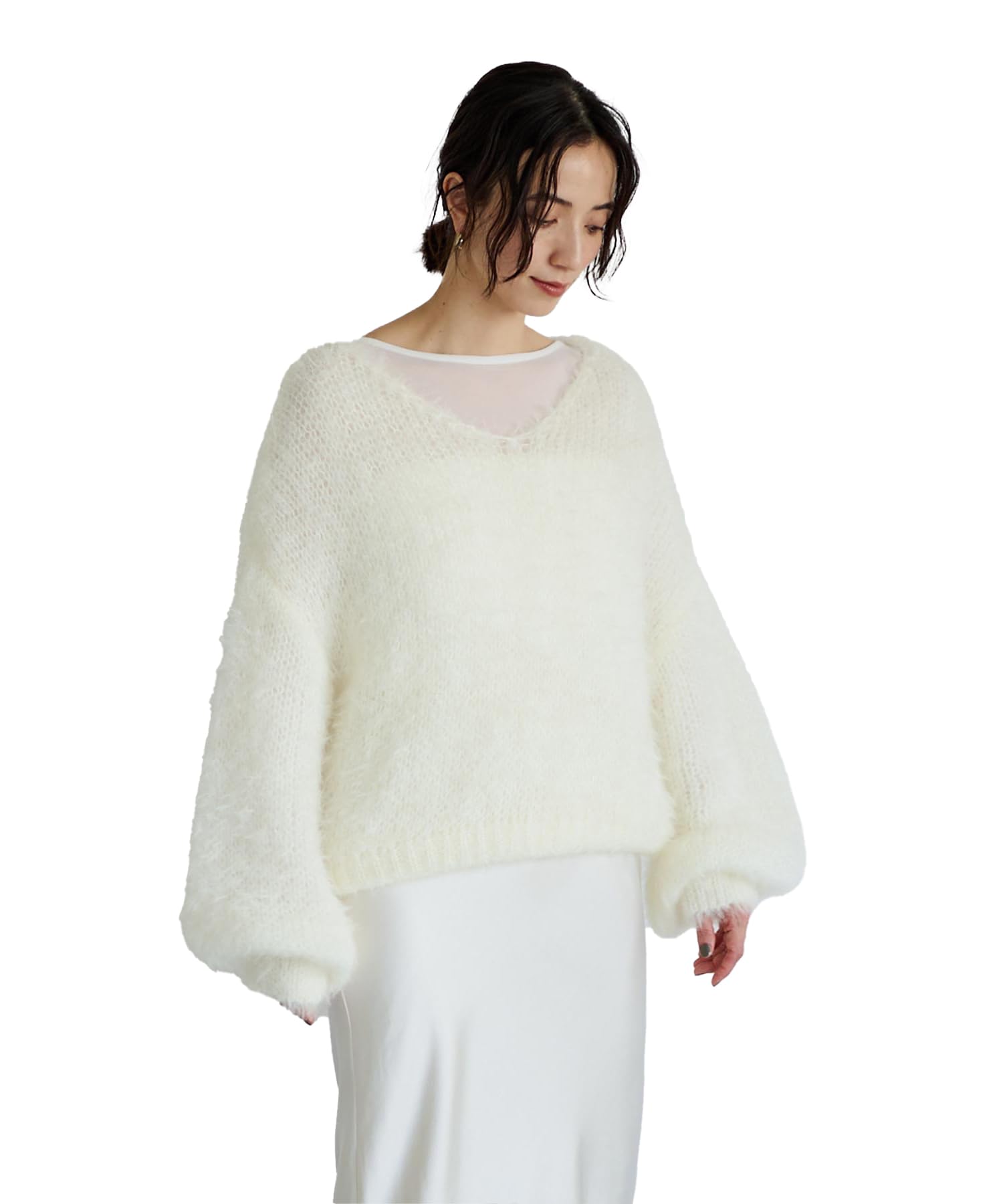 

Yours Oversized Sheer Low Gauge Knit BEXT0247 Small White V-Neck Women s белый