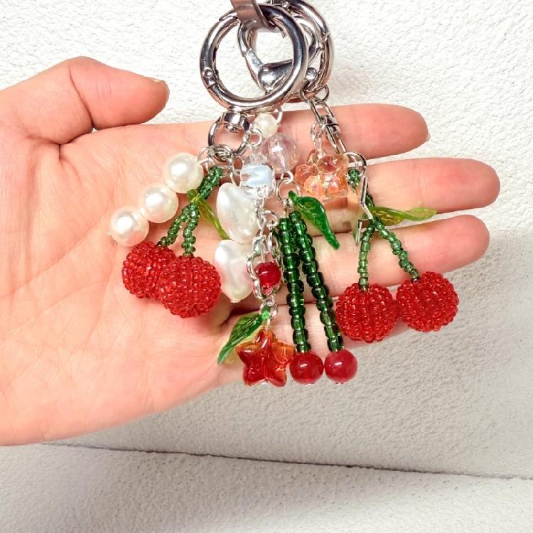 Elegant Cherry Style Keyring And Bag Embellishment Bags Pendant Key Holder Decors Keychain For Adding Fun To Your Look