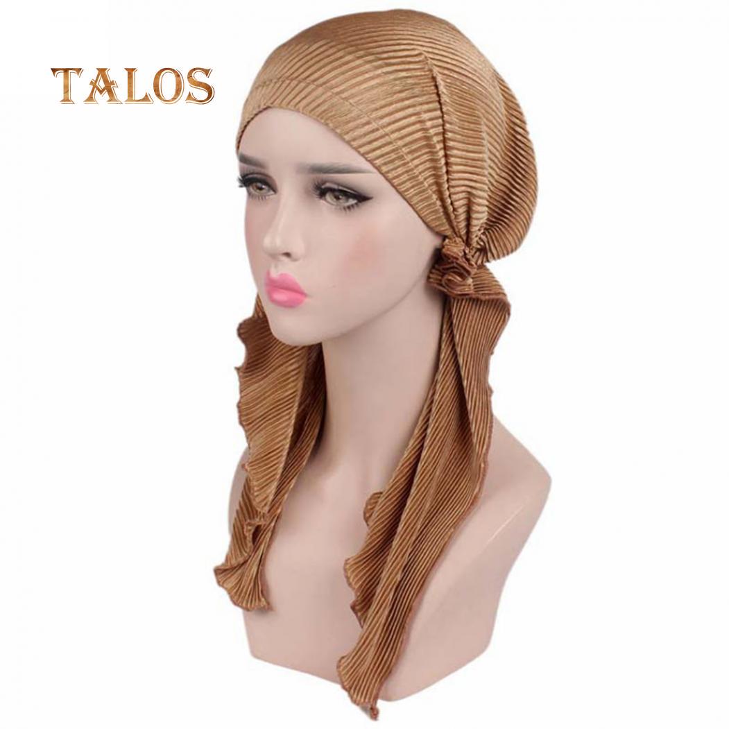 Модная женская длинная тюрбанная шапка с морщинами — фото 3