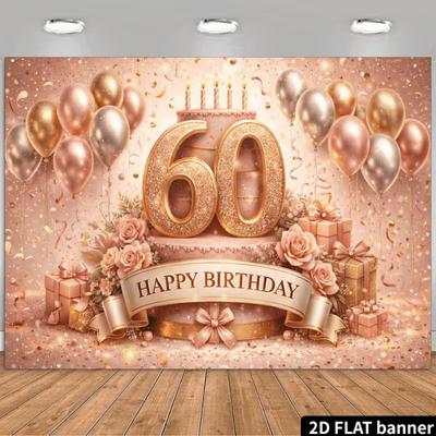 2D Happy 60th Birthday Kulisse Blumiges Geschenk Fotokabine Hintergrund