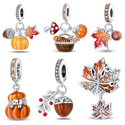 Autumn New Maple Forest Squirrel Pumpkin Car Charms Beads Fits Original Bracelets Bangle Luxury Diy Jewelry Making Women Gifts