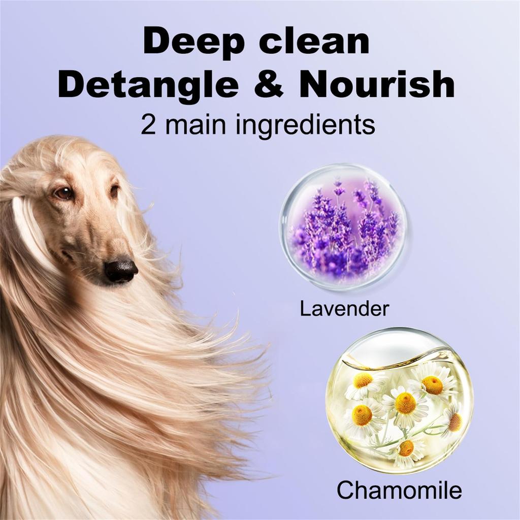 4-in-1 Beruhigendes Hundeshampoo - Reinigt, Pflegt, Glättet, Spendet Feuchtigkeit Mit Lavendel Kamille - Tierfreundliche Formel 300ml