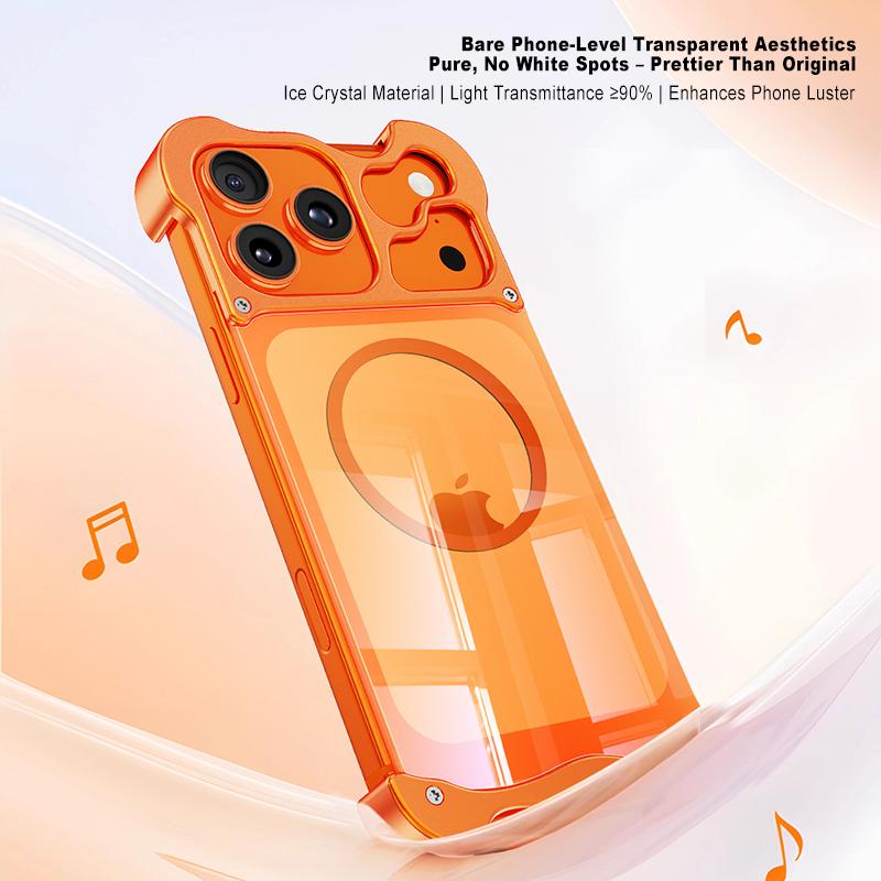 Frameless Magnetic Case For iPhone 17 Air 16 15 Pro Max Magnetic Cover Metal Corner Pad Protection PC HD Transparent Back Panel