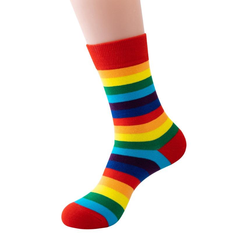Men Spring and Autumn New Striped Rainbow Sports Cotton Long Socks