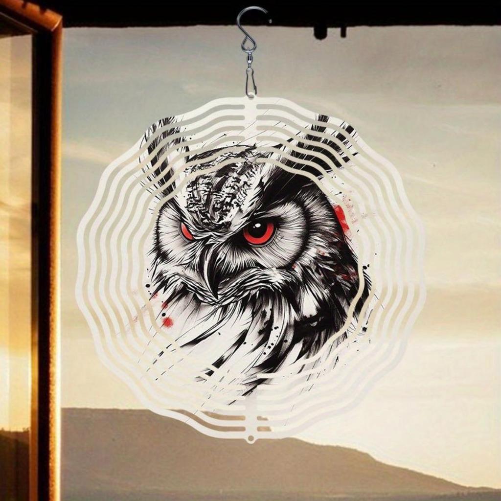 3D Eule Windspiel mit drehbarem Haken Skizzenkunst Design für Außengarten Hof Dekor Erntedankfest Weihnachtsfeiertagsdekoration