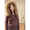 Womens Brown Retro Fleece Hooded Zip Cardigan Slim Fit Short Top Streetwear