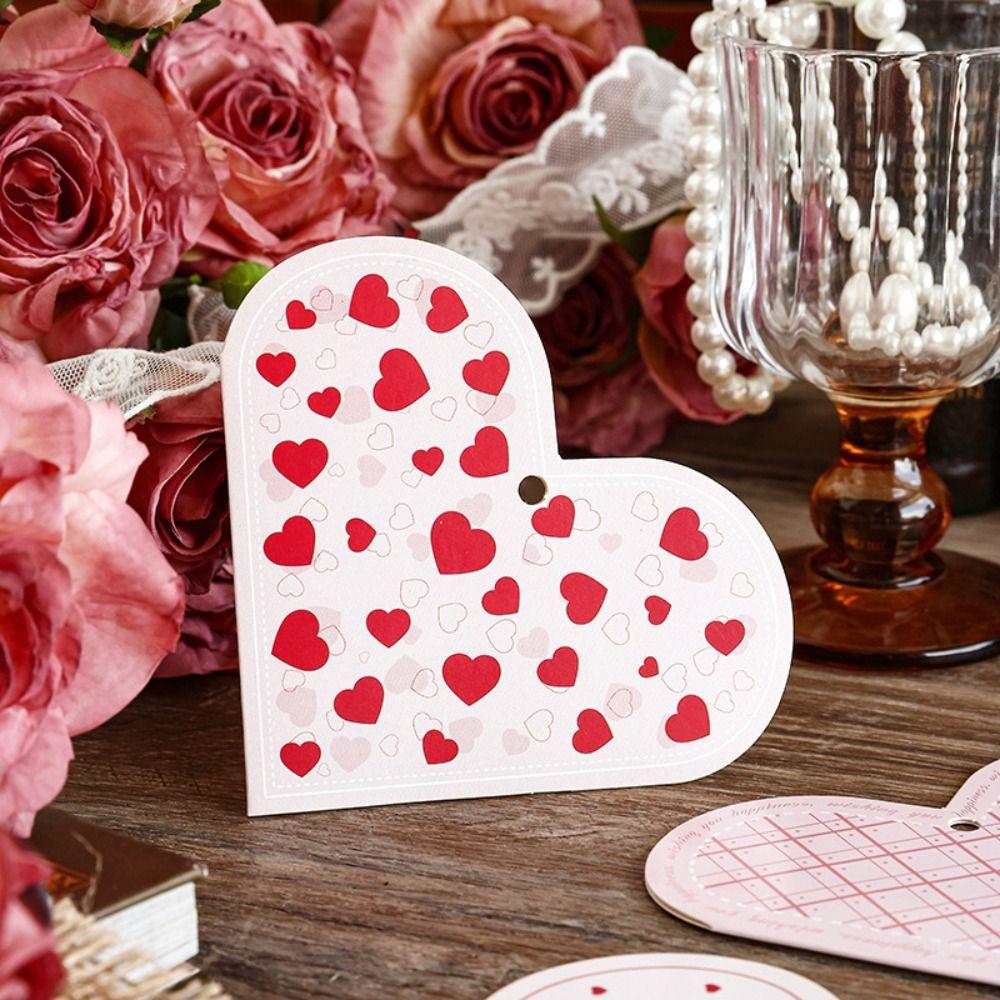 20Pcs New Heart-shaped Greeting Cards Handwritten Blank Alien Love Card Foldable with Holes Message Cards Valentine's Day