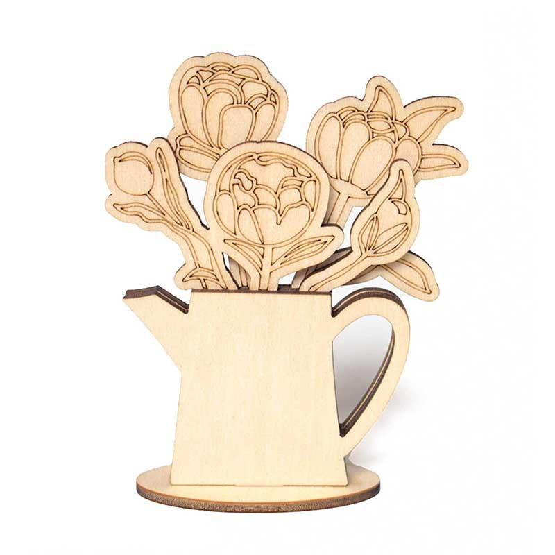 

1Pc Bouquet Ornament Creative Gifts Wooden Handmade DIY Home Decoration Painting Crafts Vase Decoration Fake Flowers Multilayer