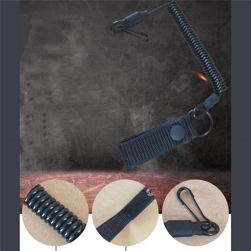 Tactical Anti-wandering Elastic Lanyard Military Spring Safety Belt Rope Key Ring Chain Flashlight Accessories