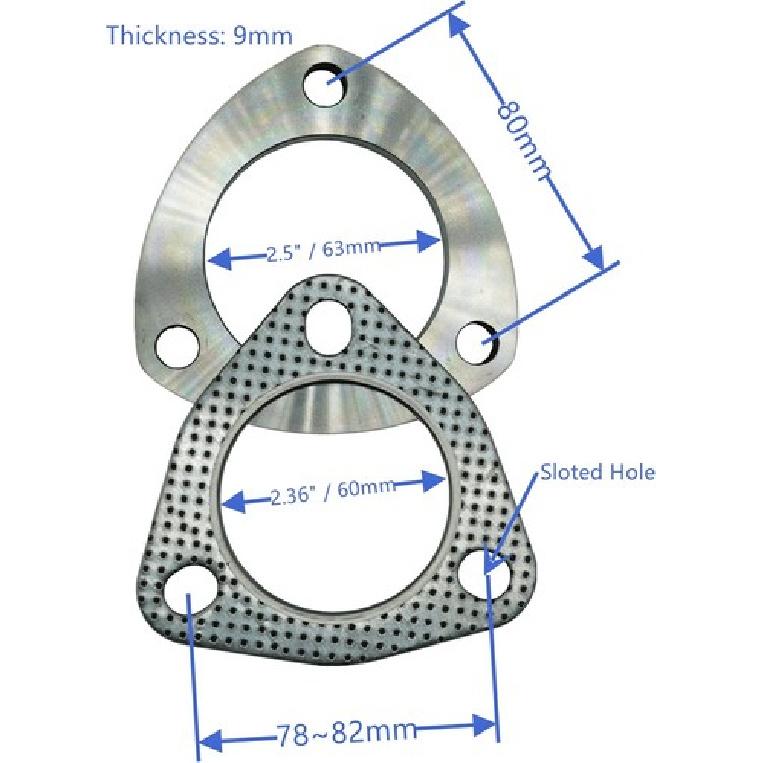 2.5 Inch 3-Bolt Exhaust Flange Connection Kit, Flange and Gasket for Exhaus