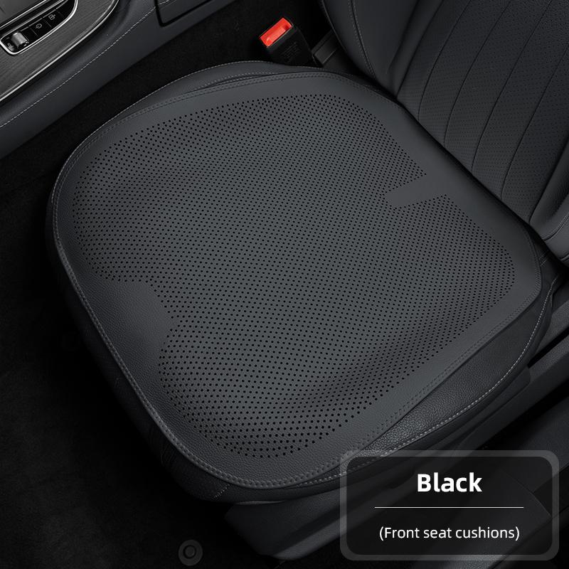 Four-Season Universal Car Seat Cushion Pu Leather Protective Pad Perforated Breathable Integrated Half-Cover Front and Rear Seat Cover Car Interior Black Frontseat 1Pc