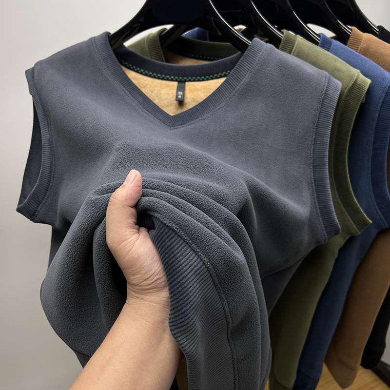 Padded Vest Women Winter Sleeveless Undershirt Double-sided Velvet Warmth Thickened V-neck Elastic Bottoming Fir