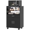 Kitchen Trolley on Wheels, Microwave Cart, Drawer, Shelves, 59 x 40 x 92 cm, Black