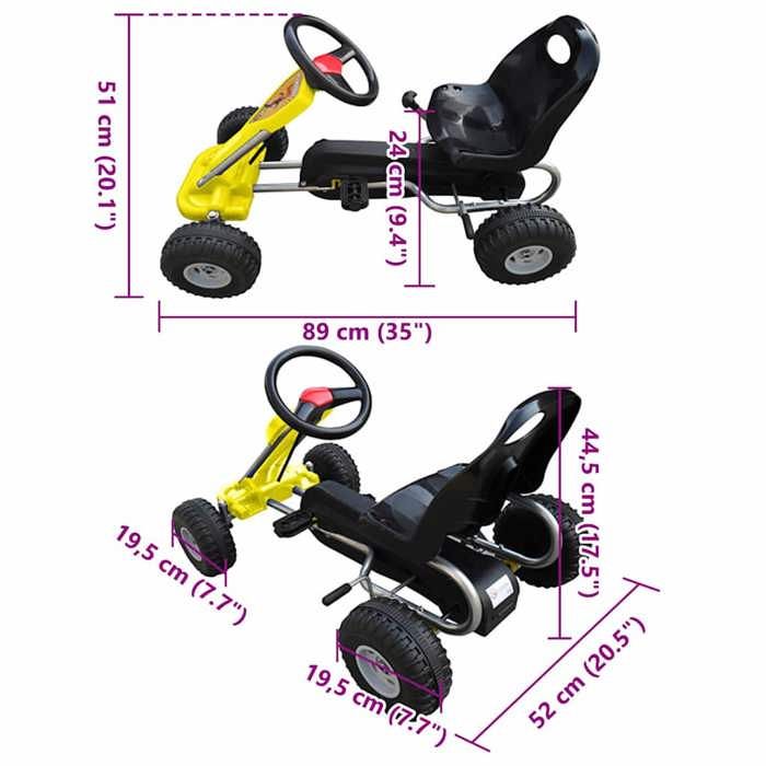 VidaXL Kart à Pédales Jaune pour Enfants Véhicule Voiture Jouet Jardin Terrain 90252