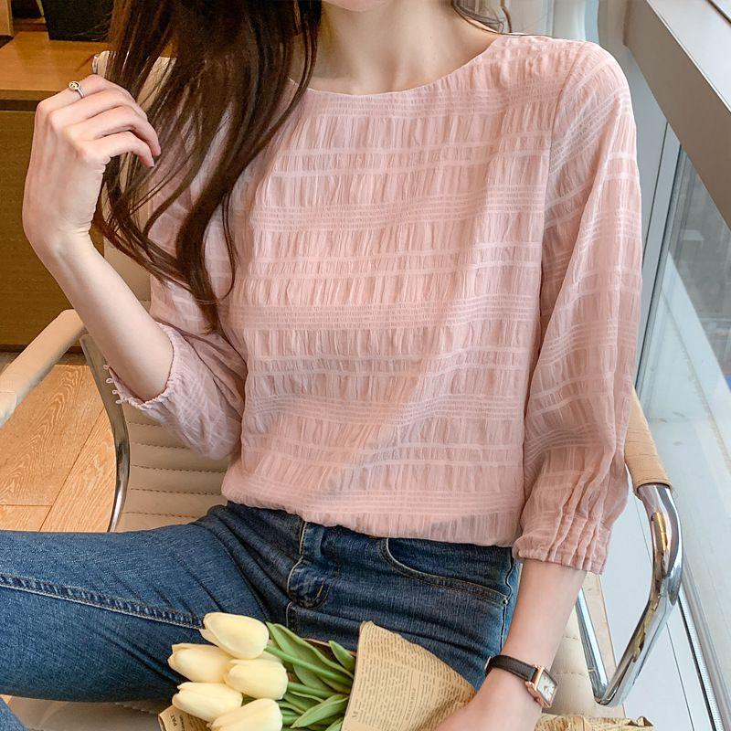 Elegant Korean Style Spring And Summer Blouse With Seven-part Sleeves For Versatile Wear