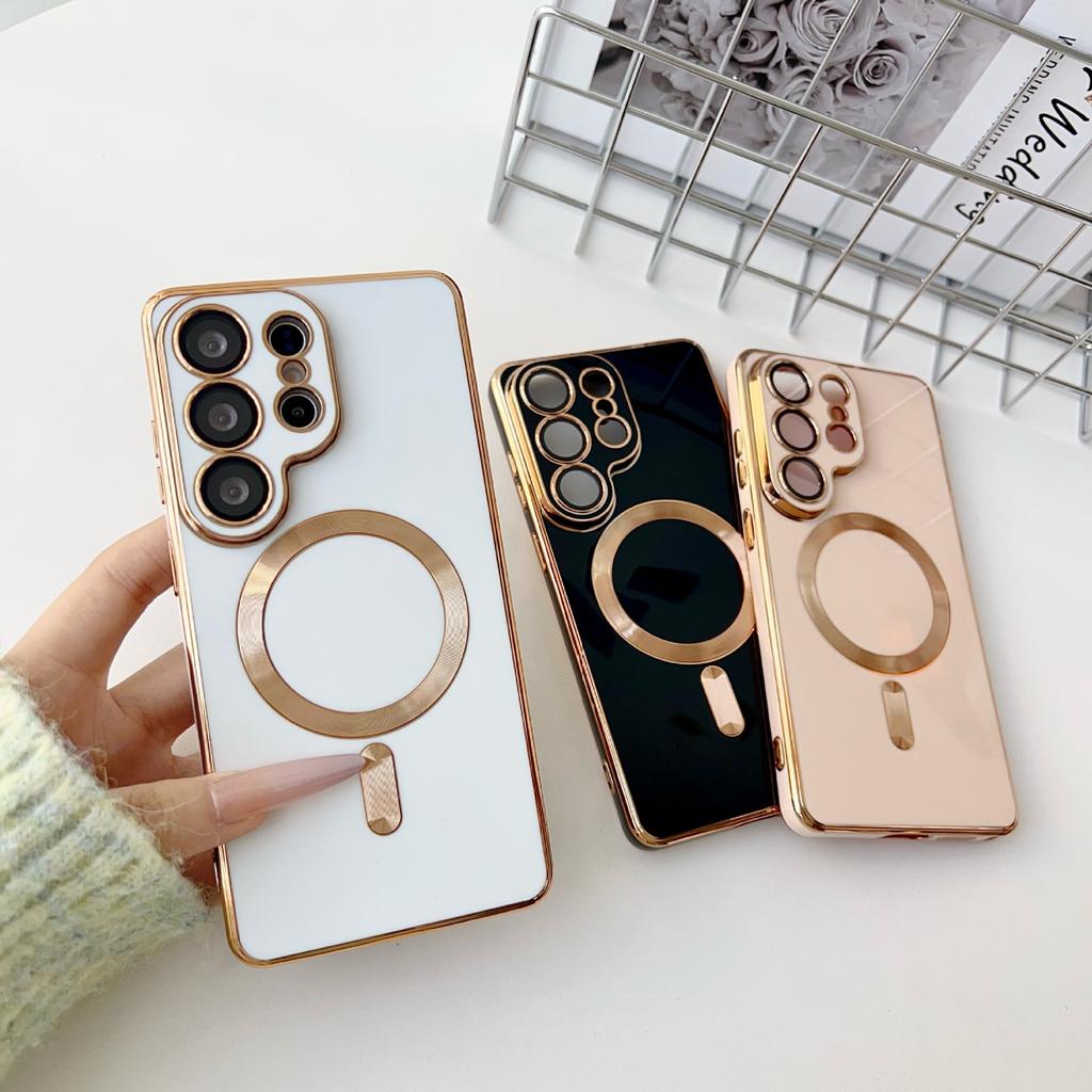 Applicable to Samsung S26Ultra mobile phone case solid color electroplating magnetic suction S25plus anti-drop S24 advanced sense protective case