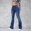 Women's Fashion Denim Casual Solid Color Print High Waist Slim Trousers Pants & Capris