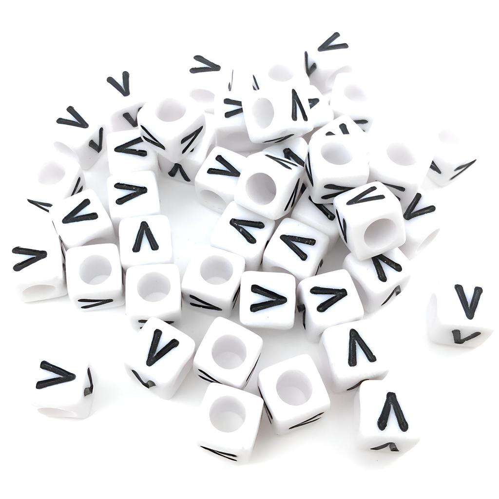 6x6mm Black Letter Beads On White Acrylic Squares for DIY Jewelry and Creative Accessories