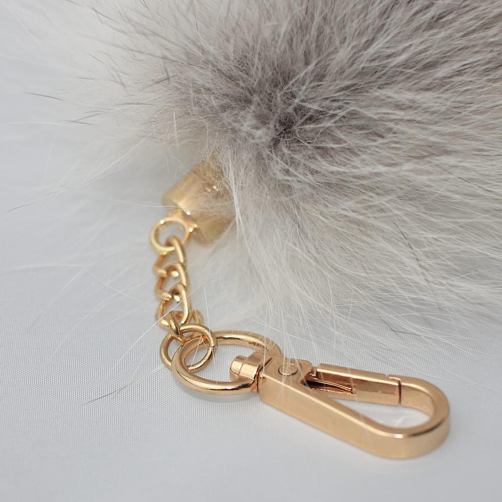 ZhichunLee Real FoxRaccoon Tail Charm with Golden Keychain, Perfect for Cosplay and Fashion, White, Large