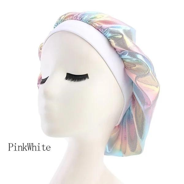 New Women Laser High Elasticity Wide Side Sleeping Cap Perm Hat Chemotherapy  Bath S Silk Bonnet for Sleeping