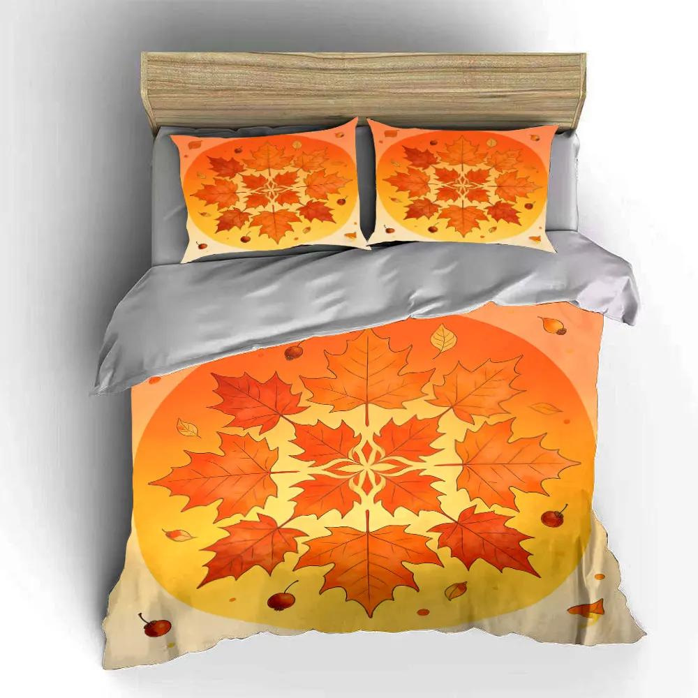 Autumn Leaf Pattern Decoration Set Soft Comfortable Duvet Cover Bedding Set Included 1*Duvet Cover & 2*Pillowcases Gift
