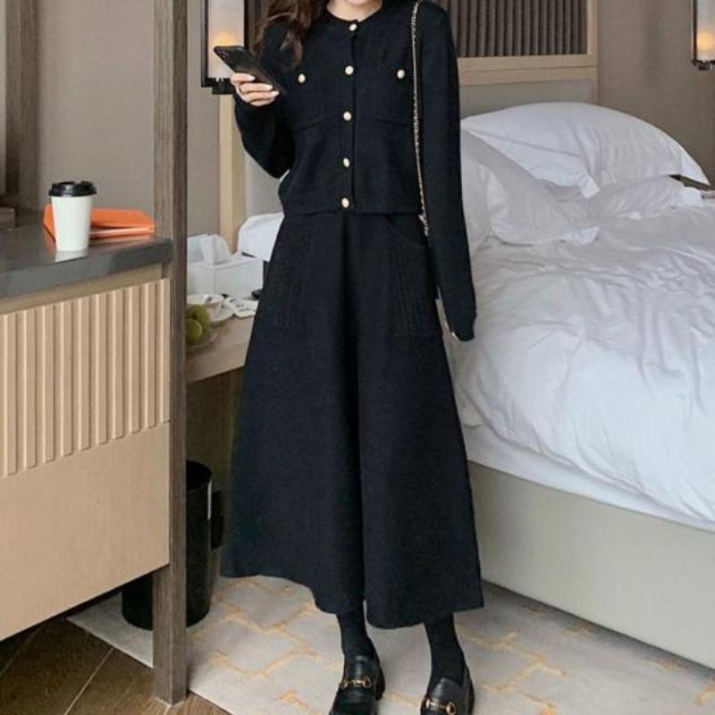 Women Fall Winter Medium Length Elastic High Waist Knitted Skirt Thick Soft Warm Solid Color Loose Big Swing Pocket A-line Skirts