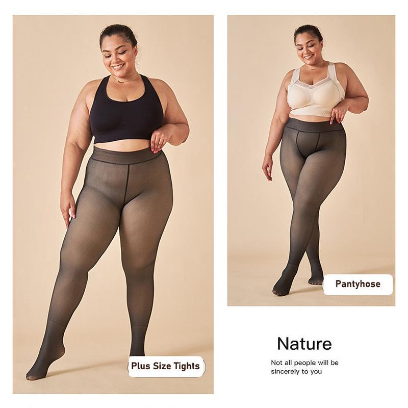 Plus Size Fleece Lined Tights Women, 200G Thermal Sheer Pantyhose, High Waist Windproof Warm Fake Transparent Stockings