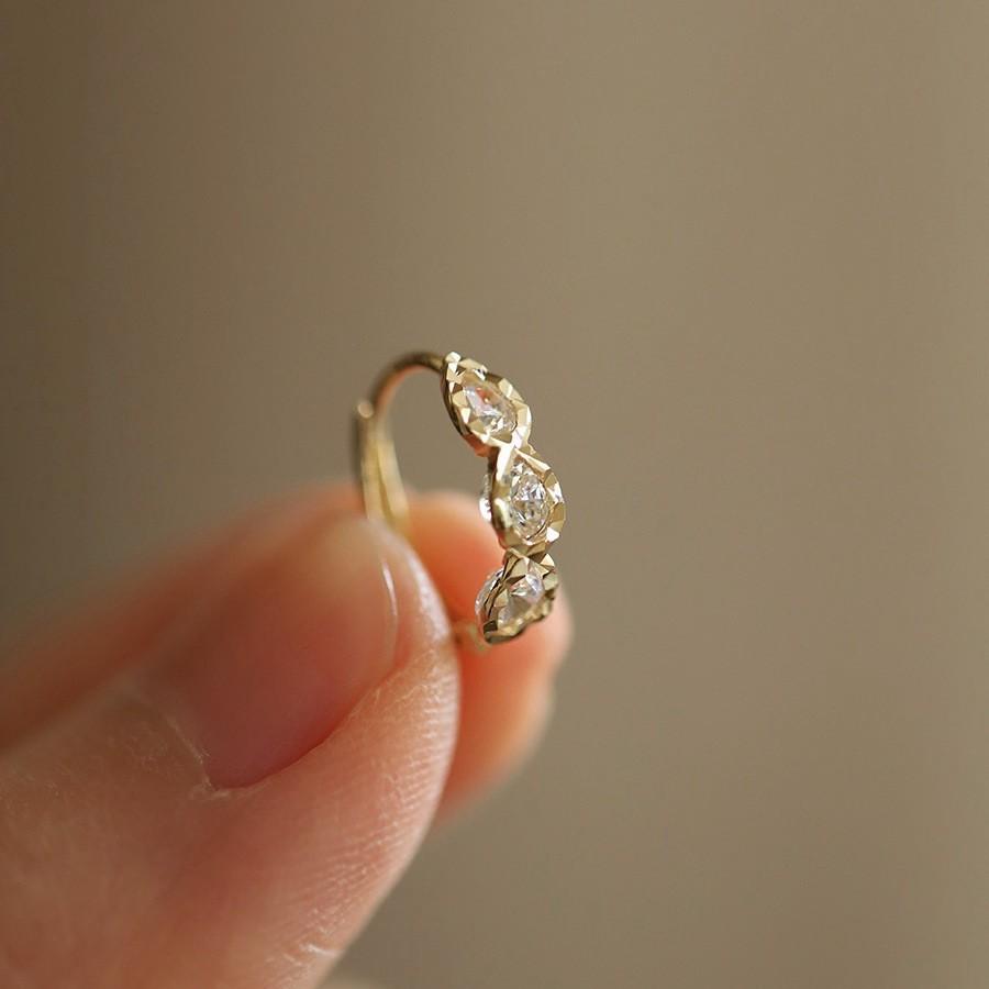 

sterling silver-plated 14K gold earrings, three water drop-shaped faceted diamond-encrusted ear buckles, small gorgeous and shiny temperament earrings 925 sterling silver