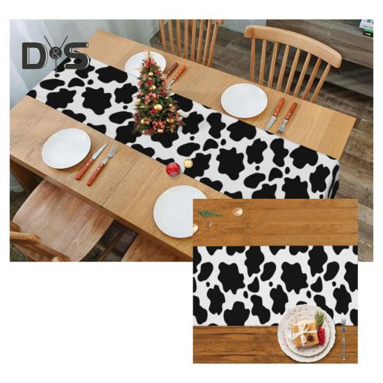 Runner de masă Culoare contrastantă Imprimeu vacă Dreptunghiular Ușor de întreținut Masă Protecție împotriva petelor Banchete Decorare petrecere de sărbători Față de masă