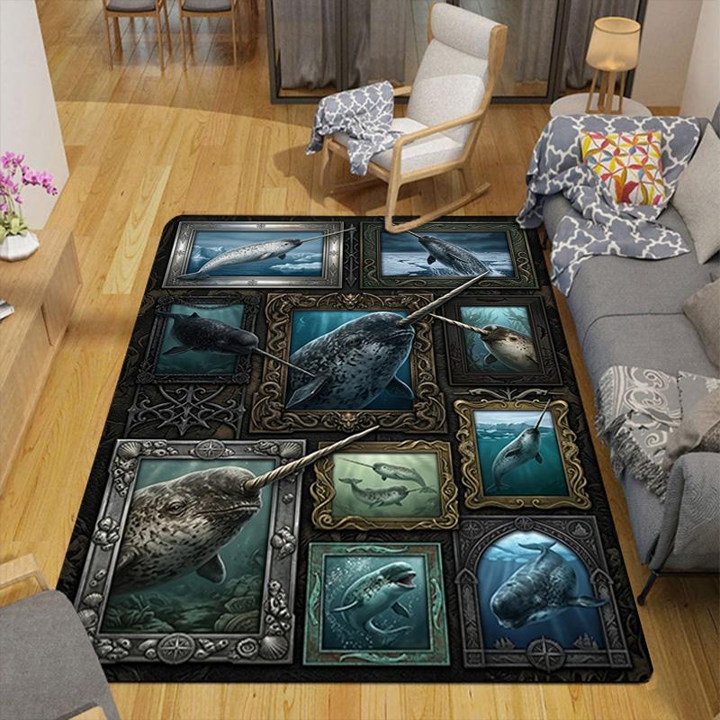 Whale Portrait Collection Pattern Rug Floor Mat for Living Room or Bedroom Soft and Comfortable Carpet a Gift for Birthday and Holiday.