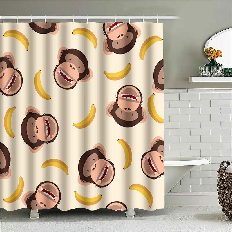 Monkeys Bananas Cartoon Shower Curtain Waterproof Fabric Decorative Bath Room Decor 180X200Cm Home Accessories