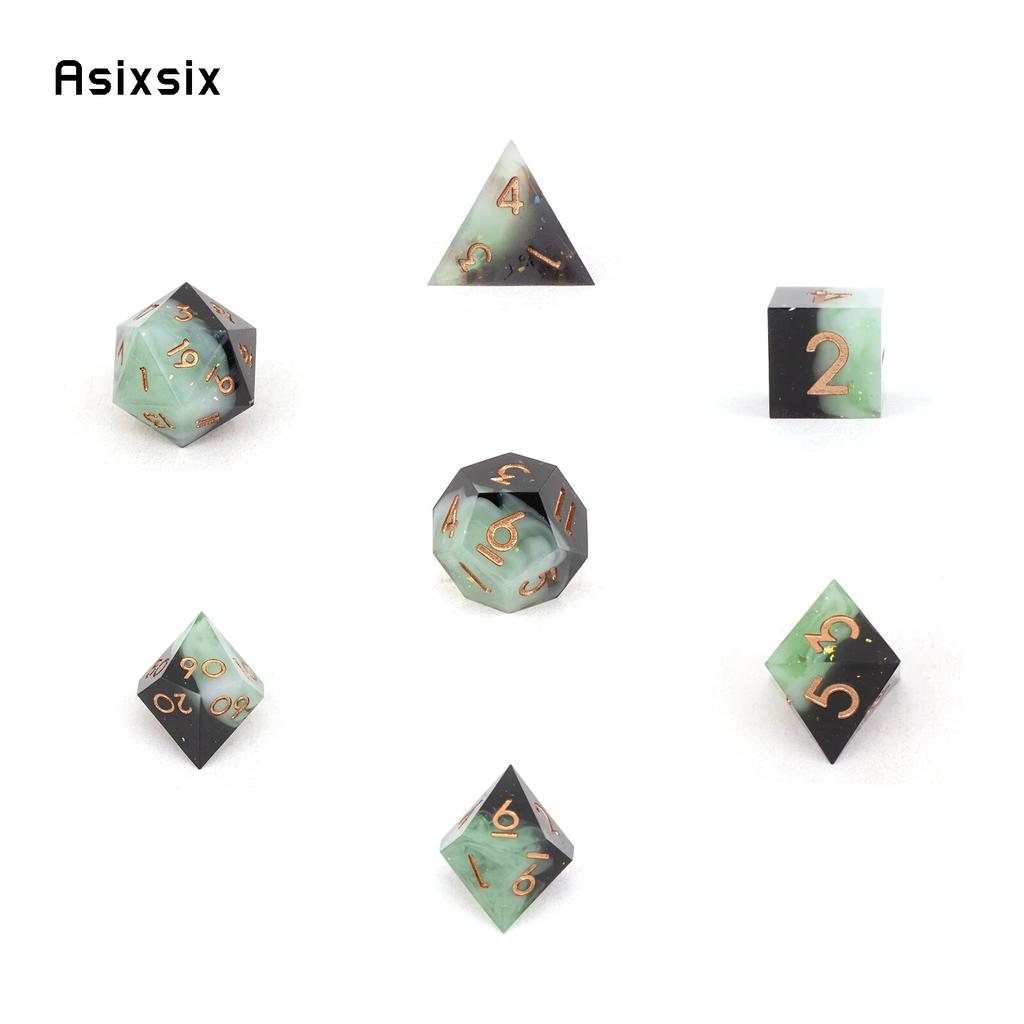 7 Pcs Black Green Golden Number Sharp Edge Resin Dice Polyhedral Dice Suitable for Role-Playing RPG    Board Game