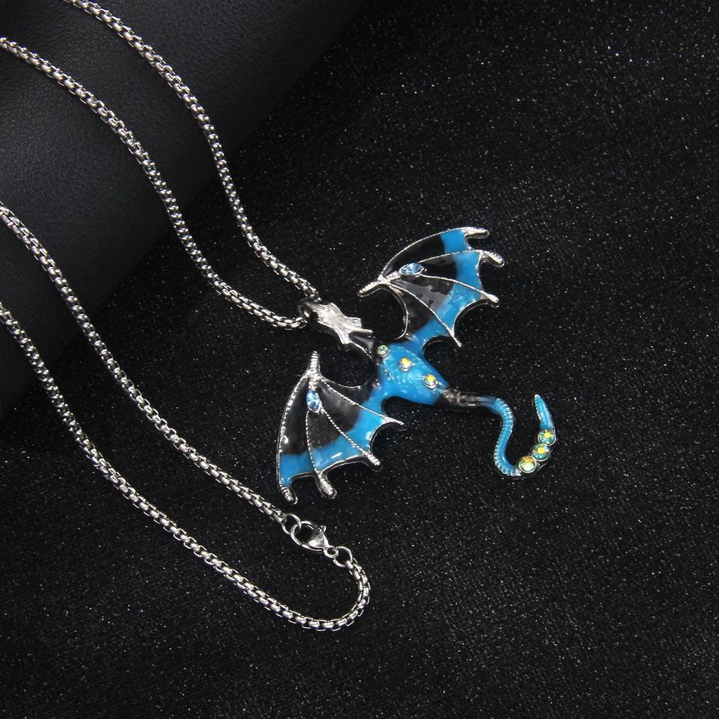 Dripping oil cartoon dragon color necklace European and American fashion animal stainless steel lanyard