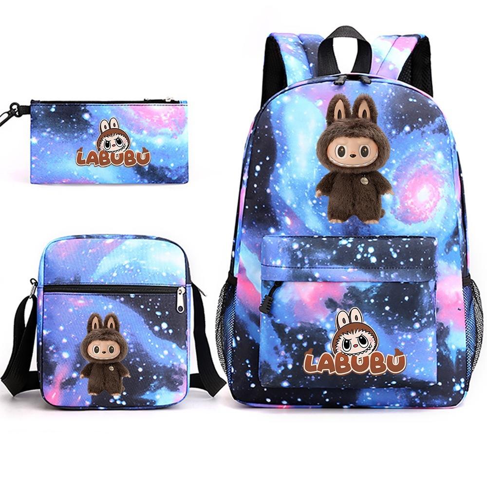 Labubu Surrounding Primary and Secondary School Students Fashion Backpack Casual Schoolbag Three-piece Set