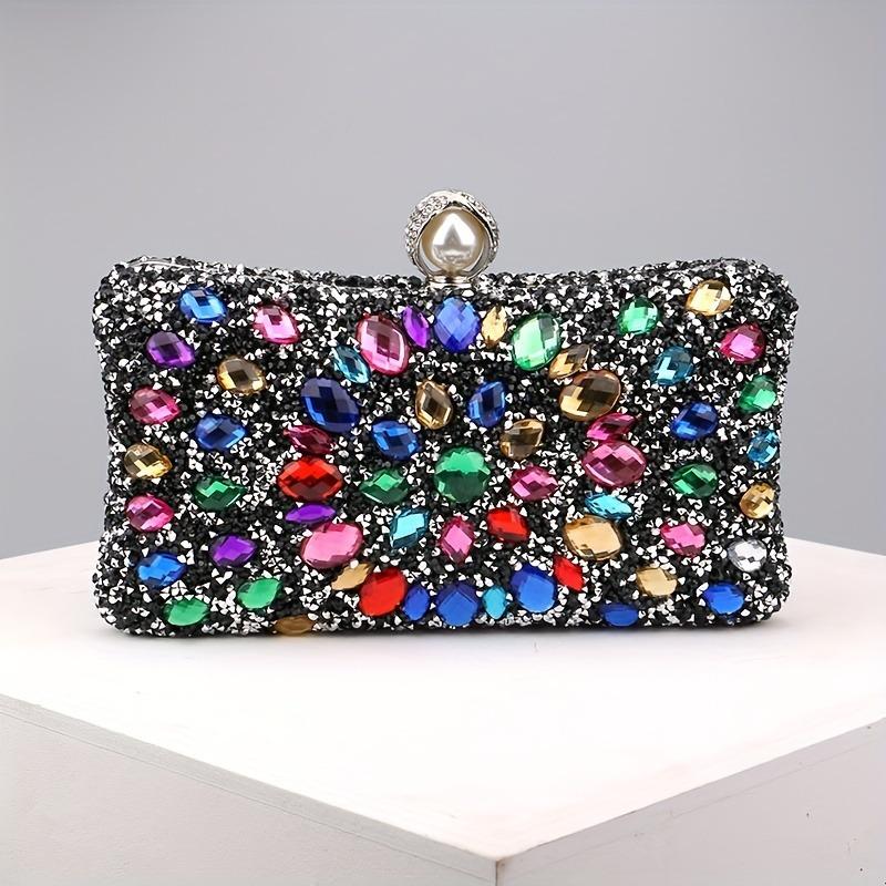 Luxury Evening Clutch Bag, Dual-Sided Multi-Color Fashion Glitter Purse, For Party Wedding Banquet, Versatile Chain Handbag