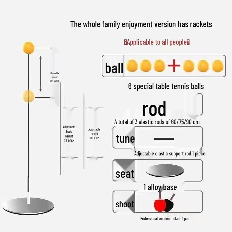 Durable Flexible Shaft Table Tennis Trainer for Seniors: Single-User Professional Self-Training Tool, Vision Ball Included