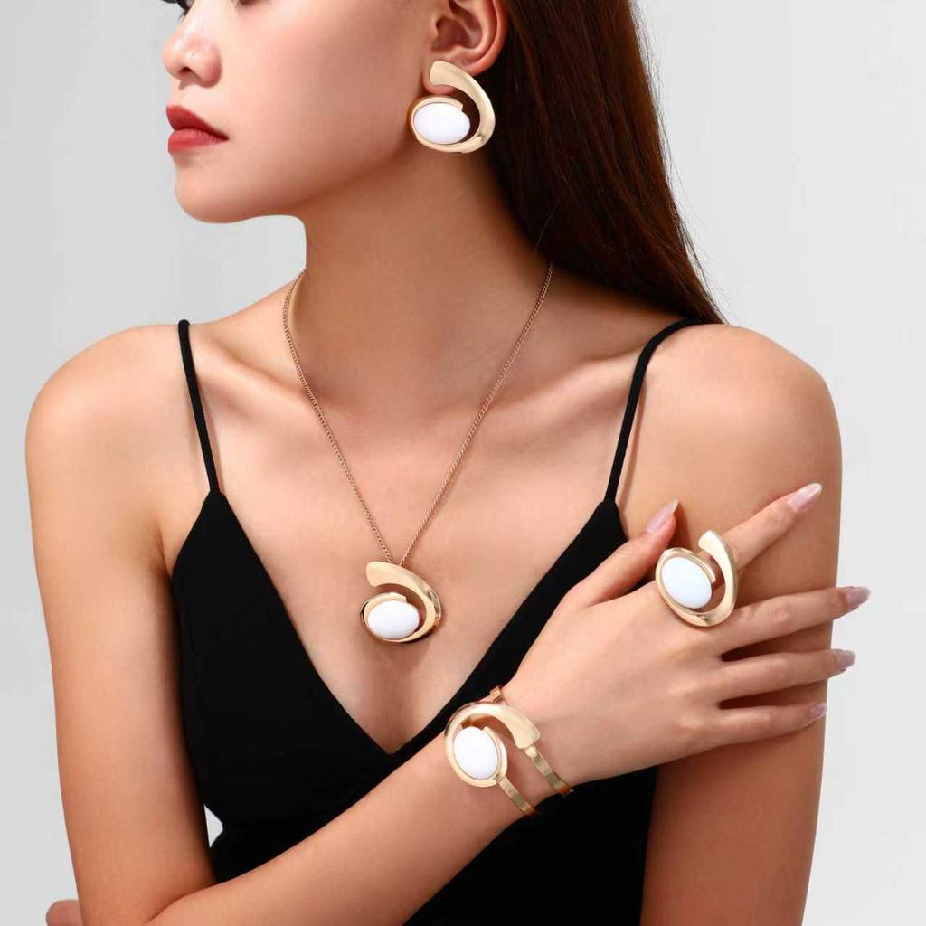 Bohemian spiral snail necklace, stud earrings, bracelet, ring, exaggerated set head