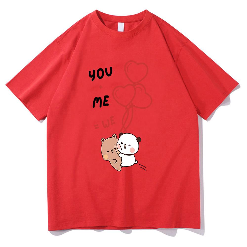 You+me=we Together Equation Bear Bubu and Dudu T-shirt Unisex Kawaii Casual Top Cotton Tshirts Sweet Couples Dress Creative Tees
