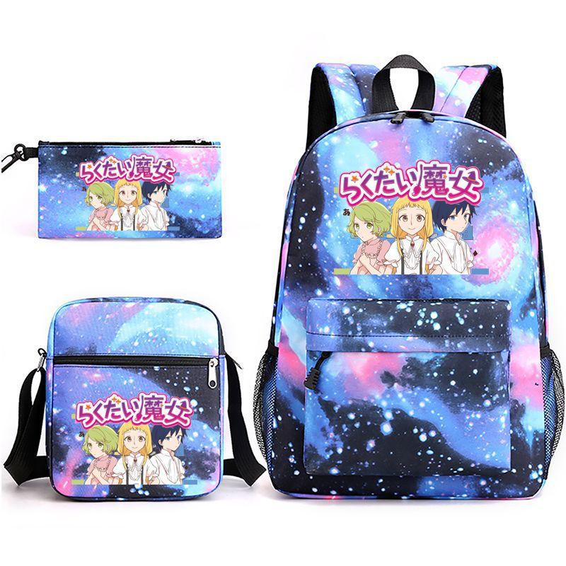 Large Capacity Schoolbag with Shoulder Strap; Student Three-piece Pencil Case Set